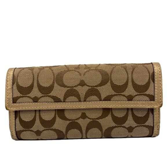 COACH Brown and Gold Canvas Turnlock Wallet - Picture 2 of 8